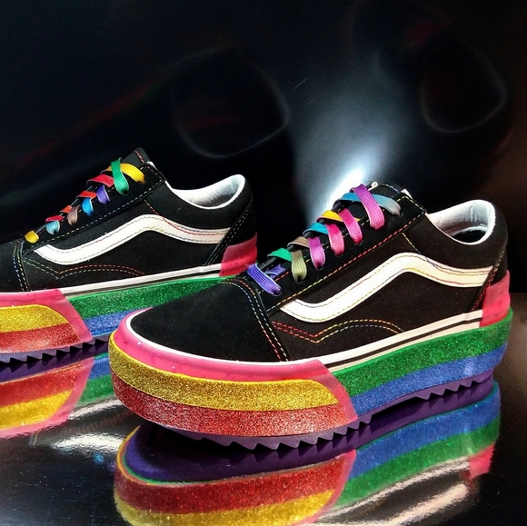 VANS GLITTERED STACKED PLATFORM Women's SIZE 6 - Picture 2 of 10